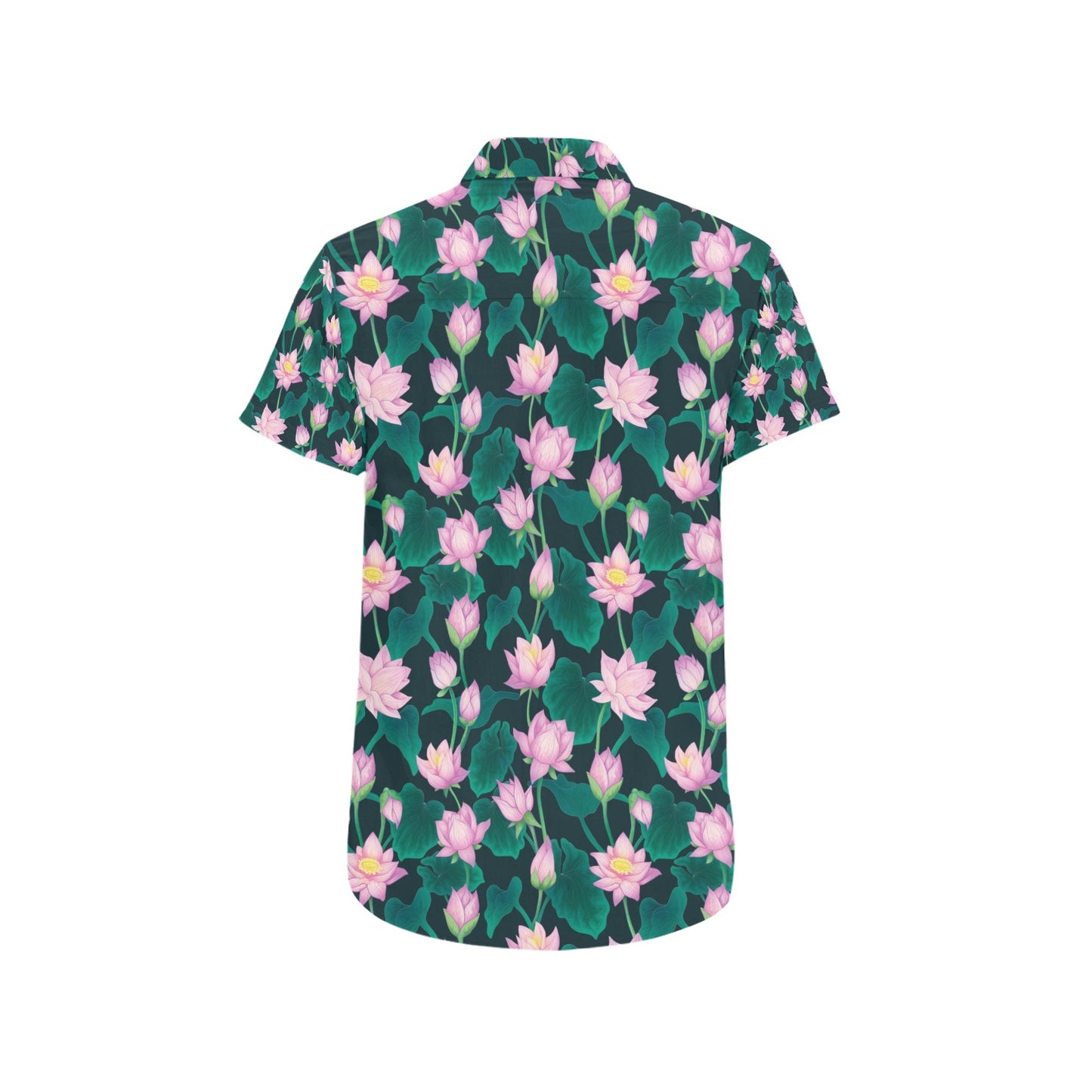 Water Lily Print Design LKS302 Men Short Sleeve Button Up Shirt