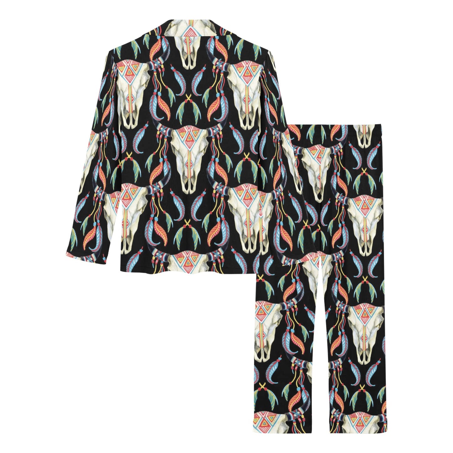 Buffalo Head Boho Style Pattern Print Design 01 Women's Long Pajama Set