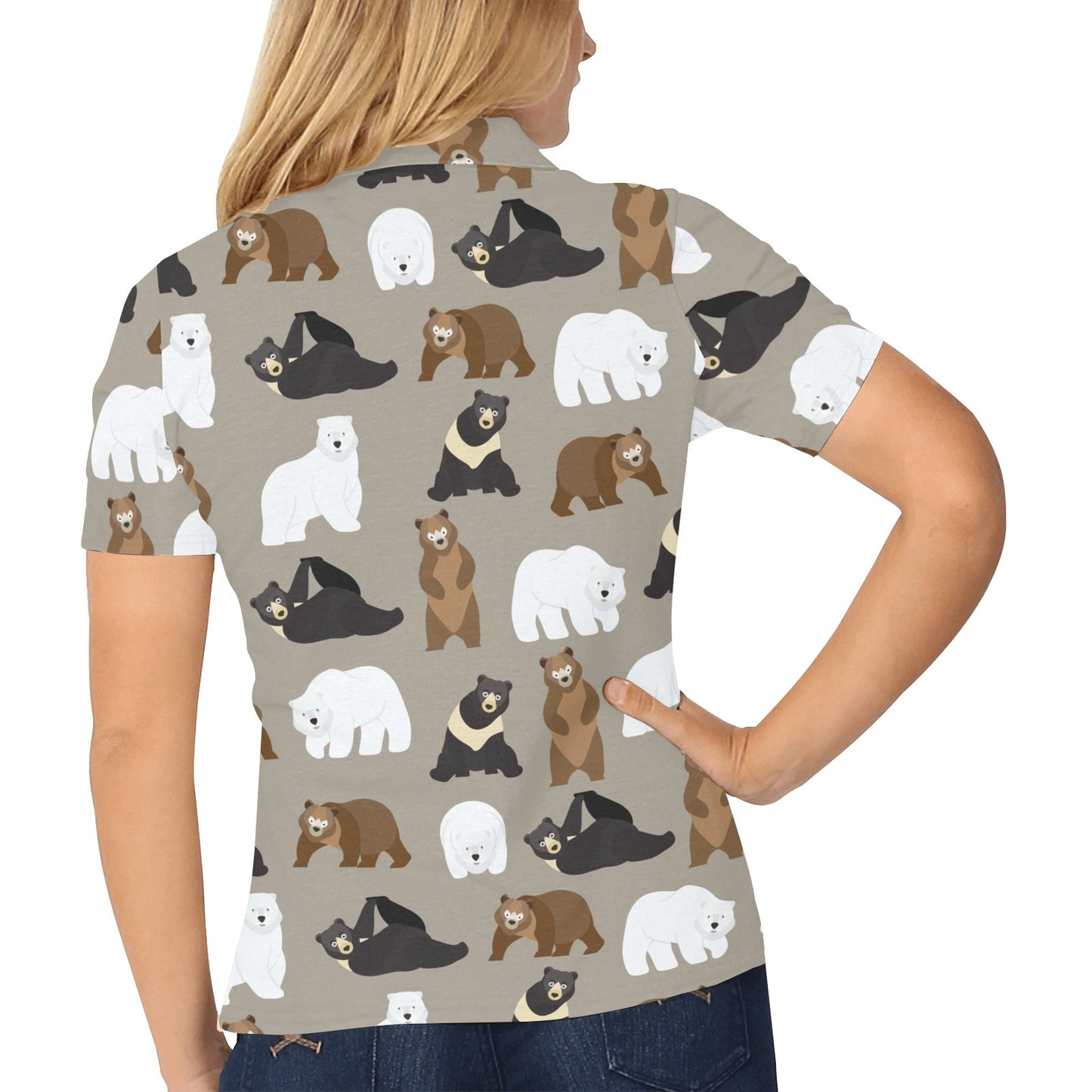 Bear Pattern Print Design BE03 Women's Polo Shirt