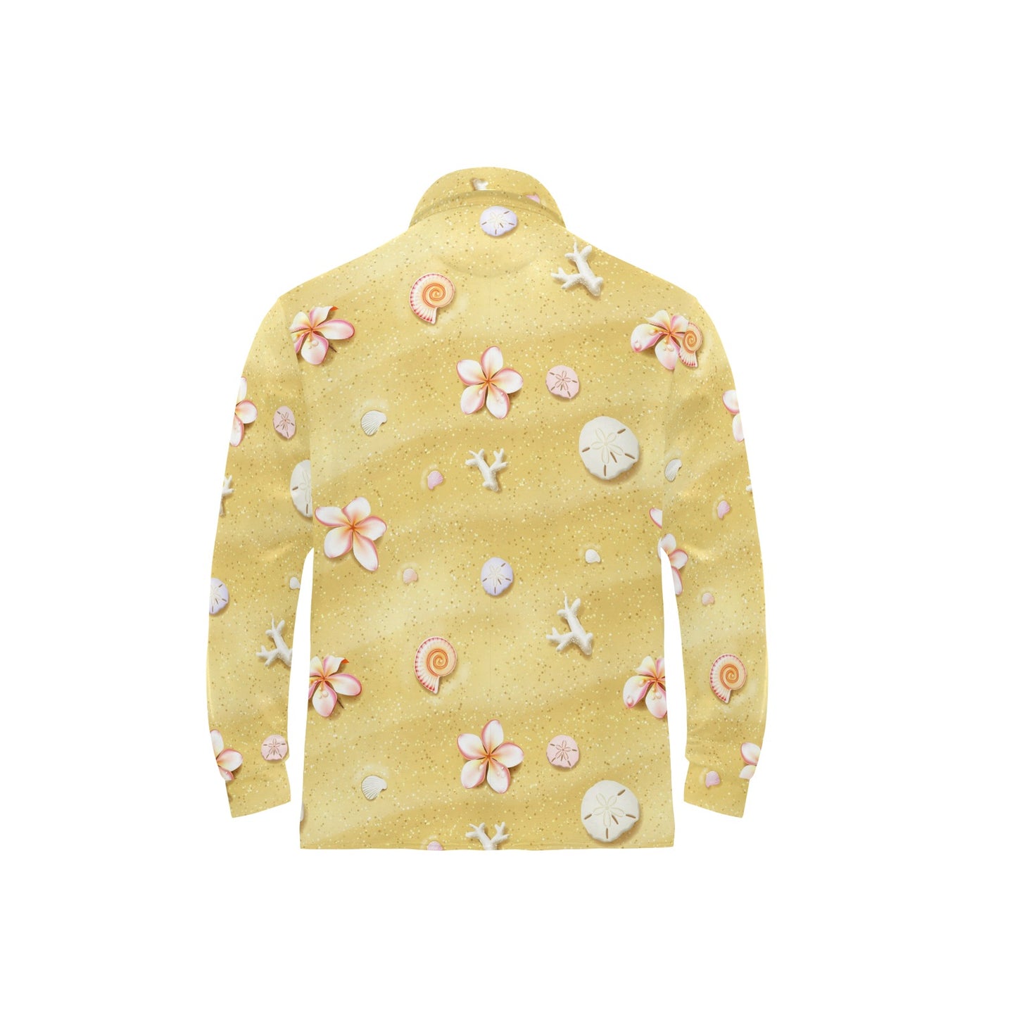 Beach Theme Print Long Sleeve Polo Shirt For Men's