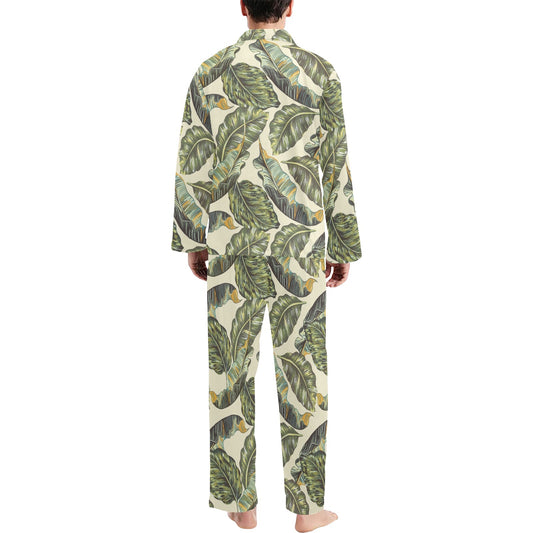 Banana Leaf Pattern Print Design BL08 Men's Long Pajama Set