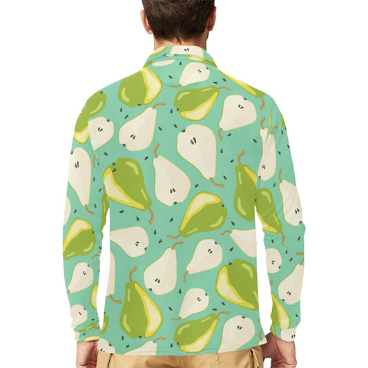 Pear Pattern Print Design PE04 Long Sleeve Polo Shirt For Men's