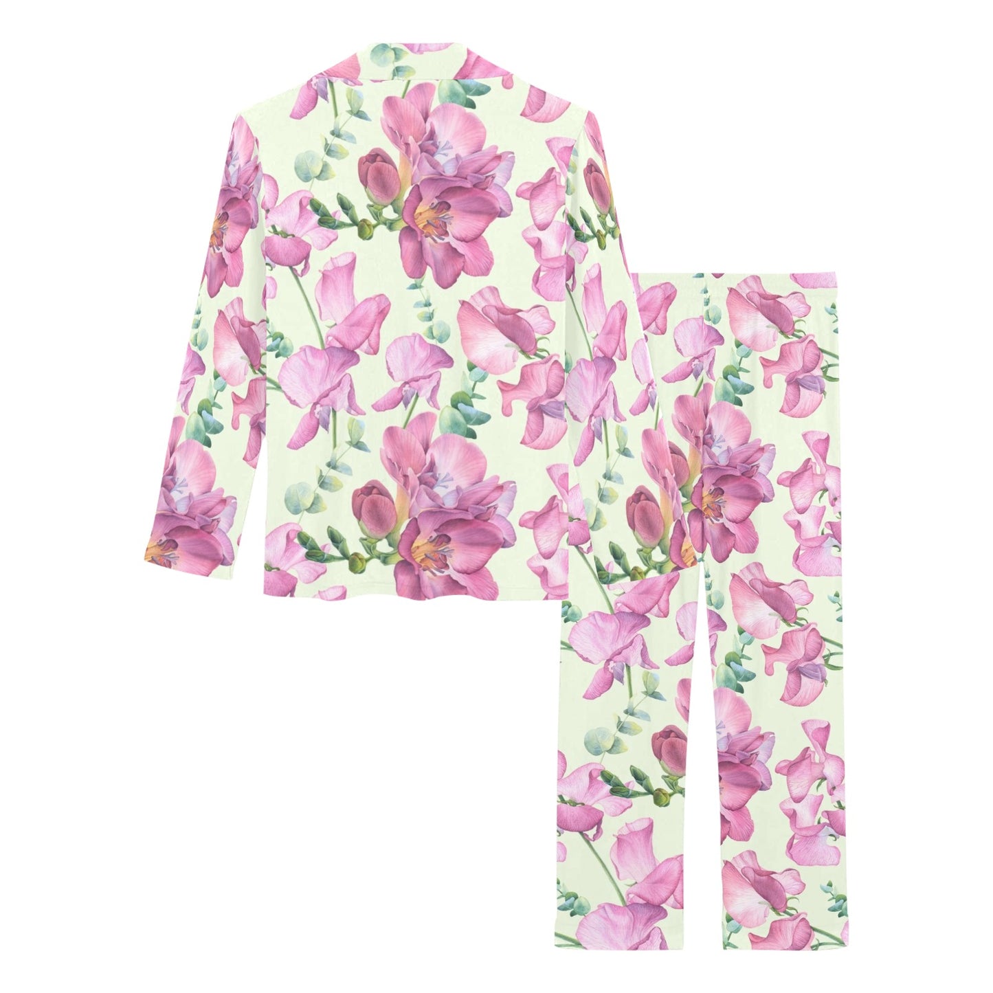 Peony Pattern Print Design PE011 Women's Long Pajama Set