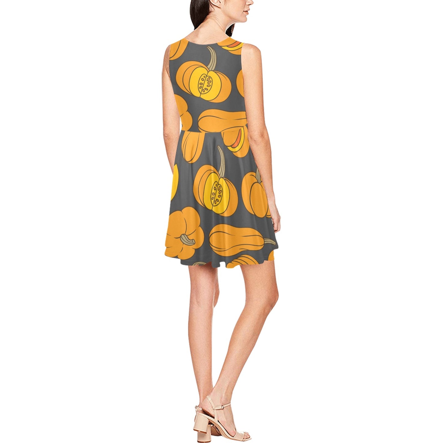 Pumpkin Pattern Print Design A03 Sleeveless Dress