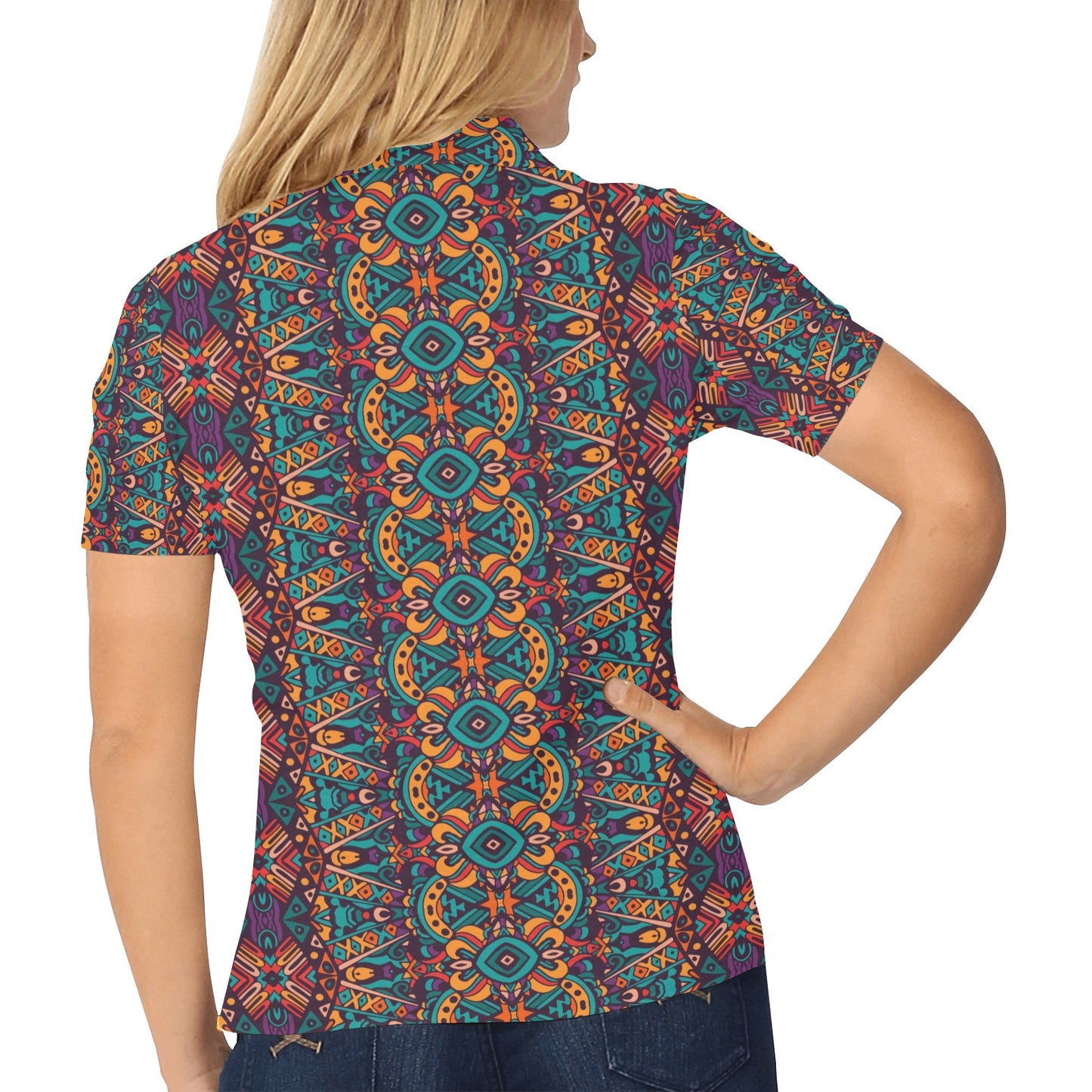 Ethnic Style Print Pattern Women's Polo Shirt