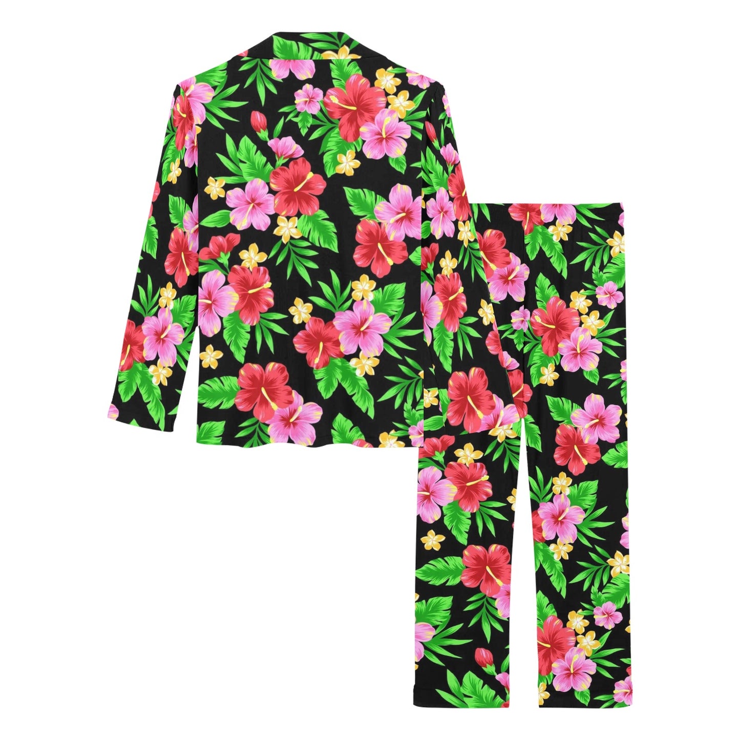 Pink Red Hibiscus Pattern Print Design HB023 Women's Long Pajama Set