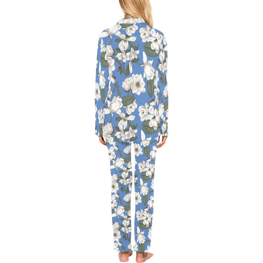 Magnolia Pattern Print Design 01 Women's Long Pajama Set