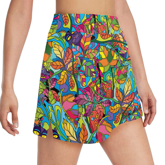 Psychedelic Trippy Flower Print 17" Golf & Pickleball Skort with Pockets