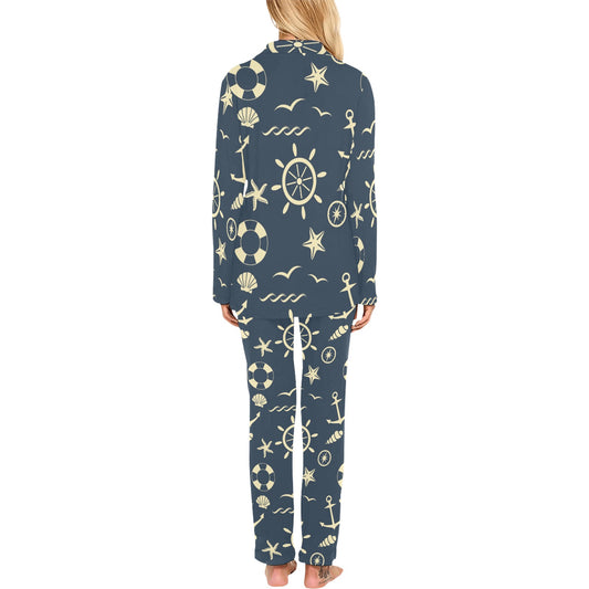 Nautical Pattern Print Design A01 Women's Long Pajama Set