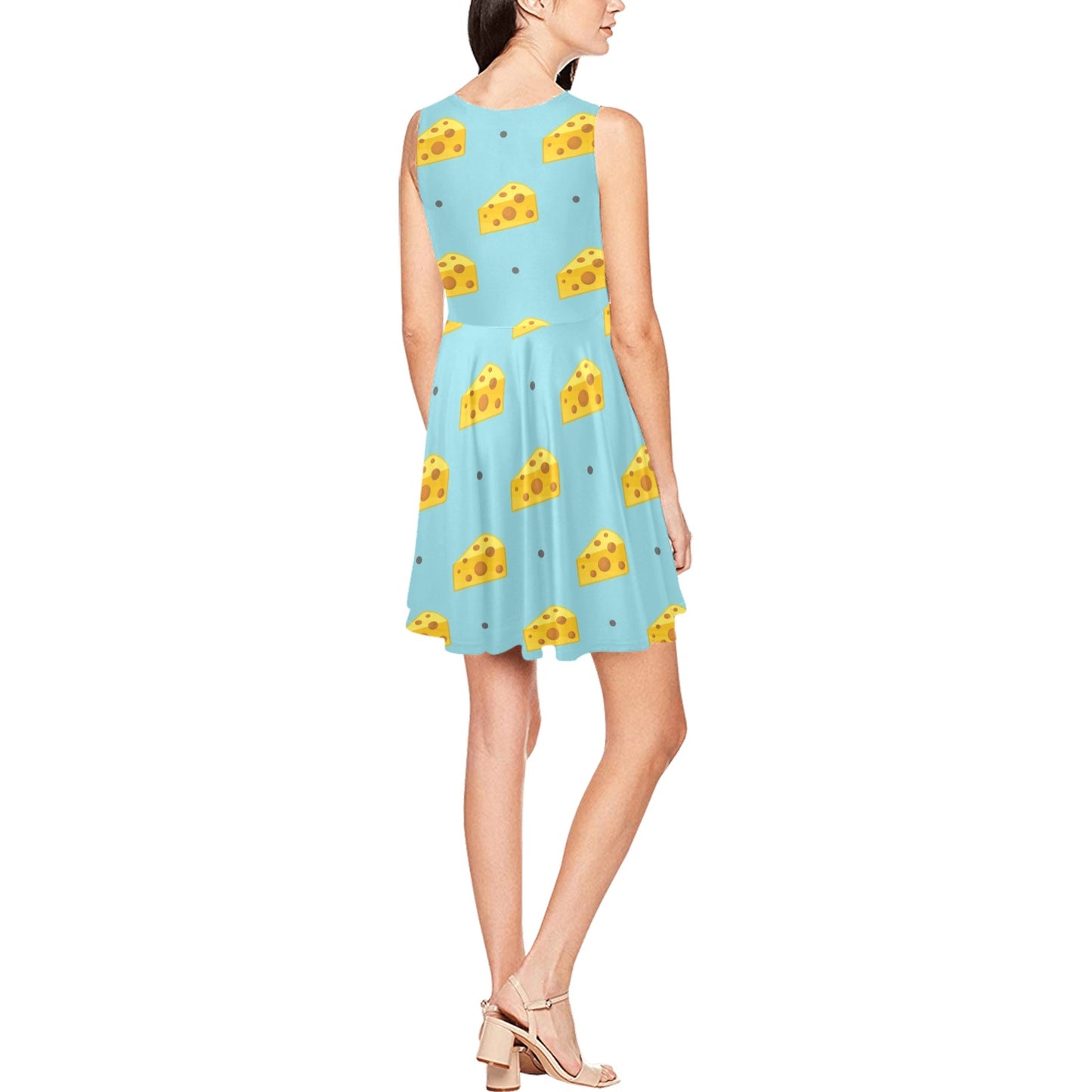 Cheese Pattern Print Design 02 Sleeveless Dress