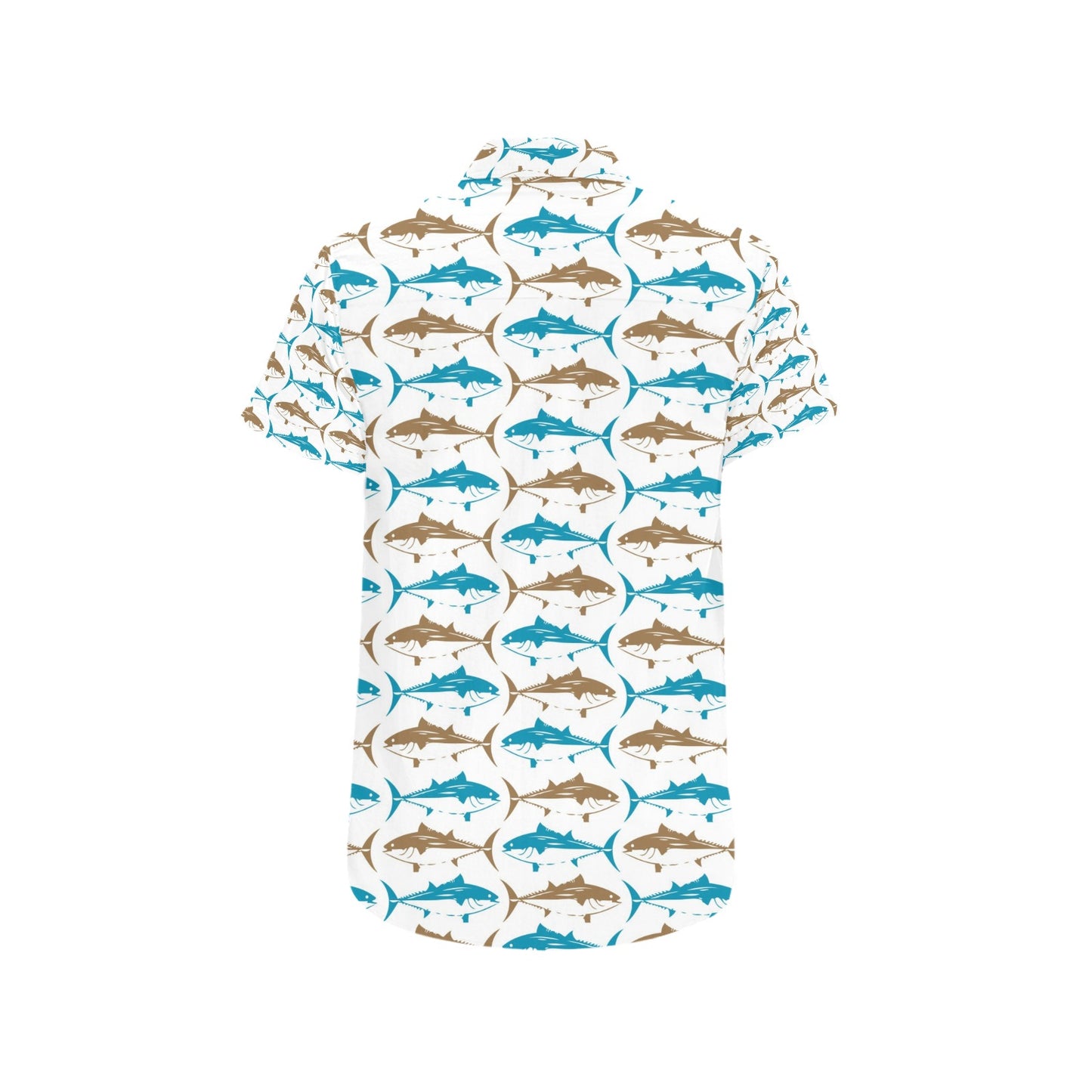 Tuna Fish Print Design LKS301 Men Short Sleeve Button Up Shirt