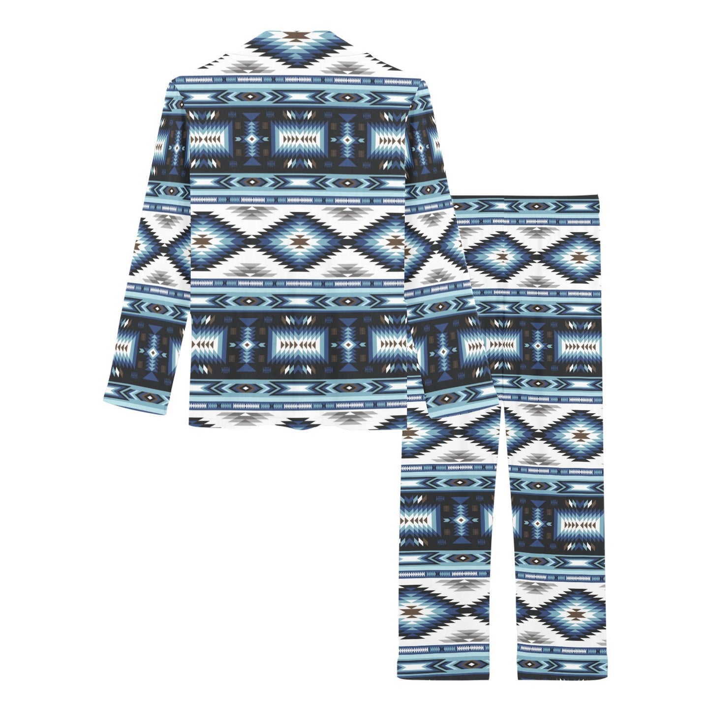 Navajo Dark Blue Print Pattern Women's Long Pajama Set