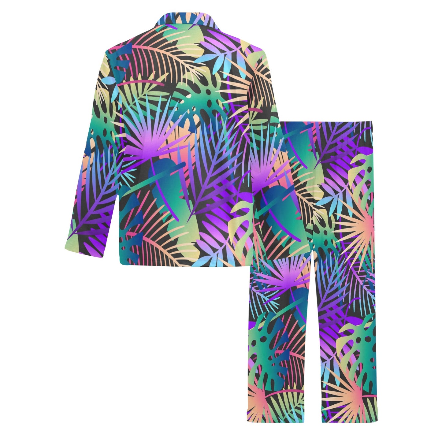 Neon Flower Tropical Palm Leaves Men's Long Pajama Set