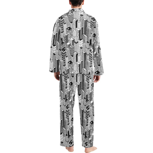 City Pattern Print Design 02 Men's Long Pajama Set