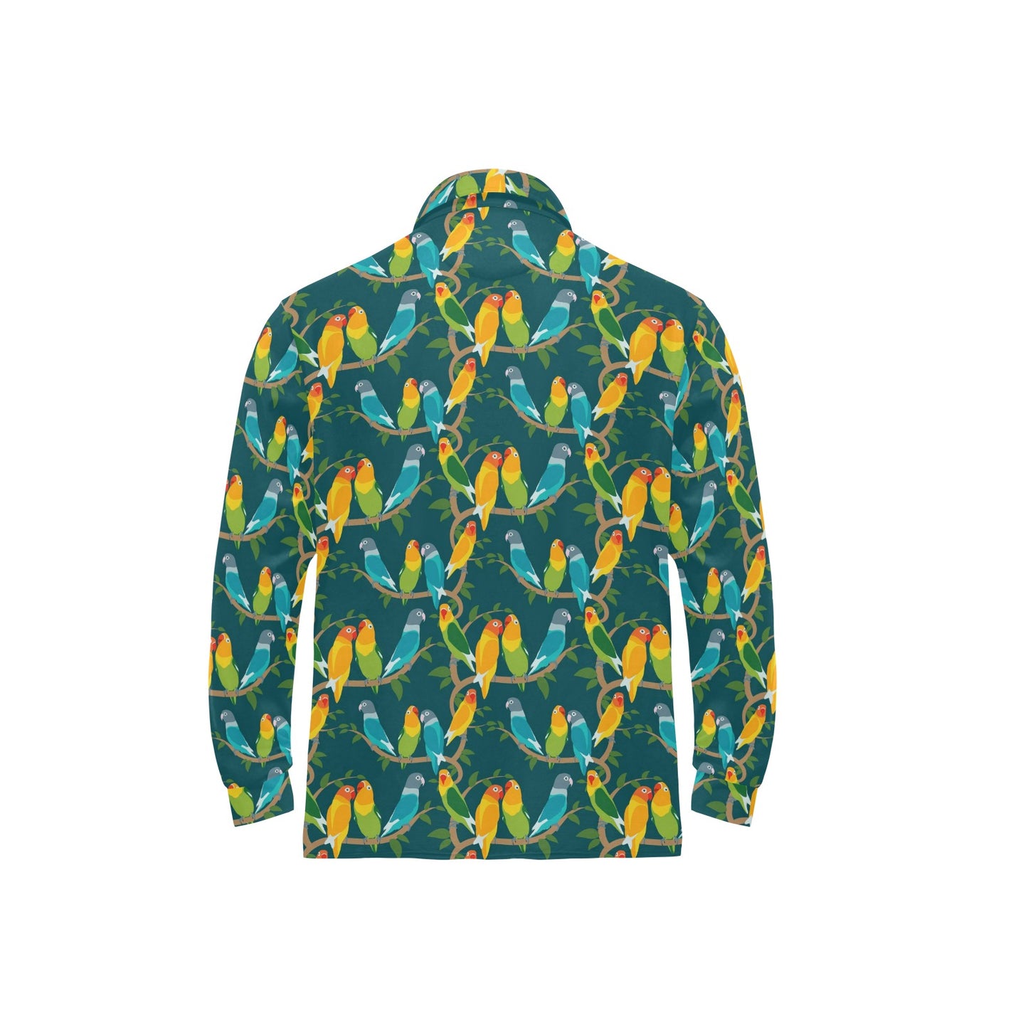 Lovebird Pattern Print Design 02 Long Sleeve Polo Shirt For Men's