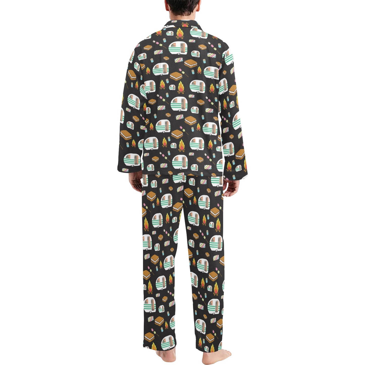 Camper marshmallow Camping Design Print Men's Long Pajama Set