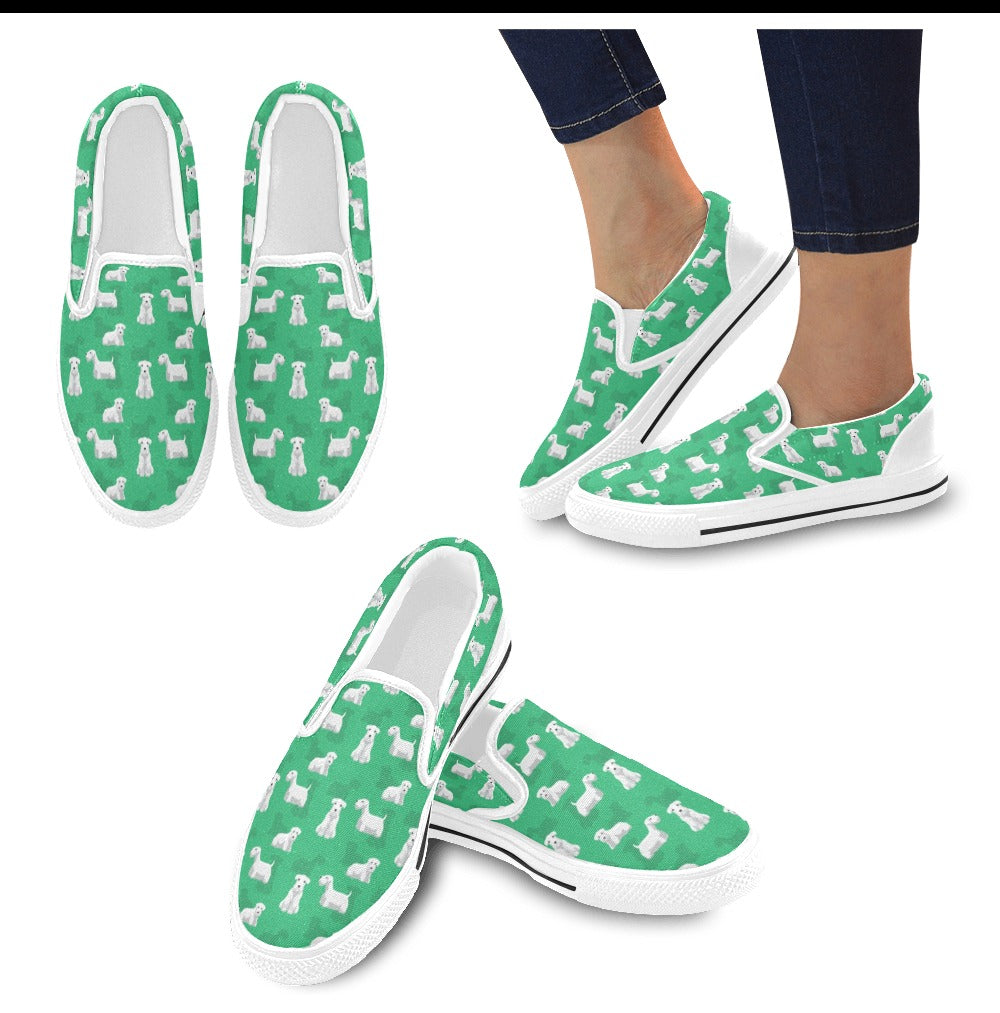 Sealyham Terriers Print Design LKS301 White Slip Ons Canvas Women's Shoes