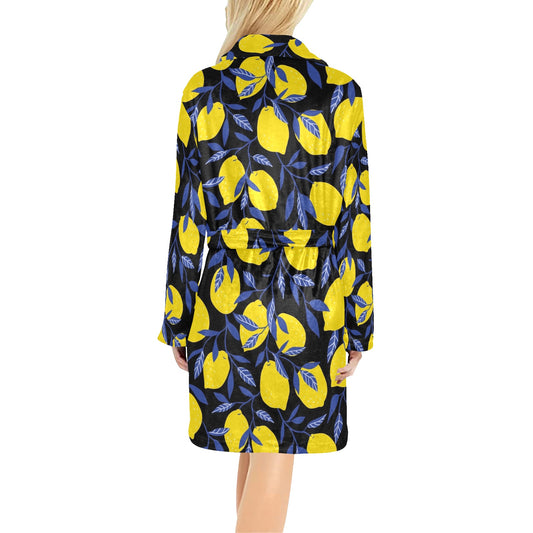 Lemon Pattern Print Design LM01 Women's Fleece Robe