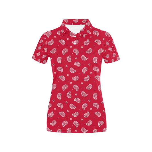 Bandana Red Paisley Print Design LKS305 Women's Polo Shirt