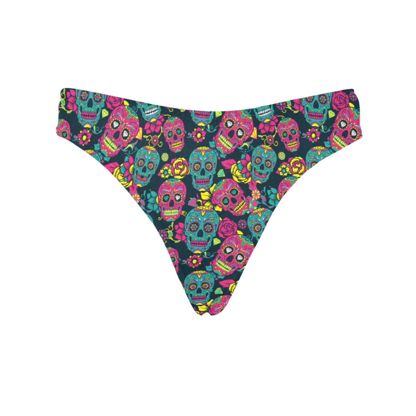 Sugar Skull Floral Design Themed Print Women's Thongs
