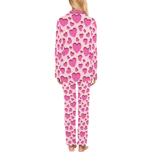 Heart Pink Pattern Print Design HE06 Women's Long Pajama Set