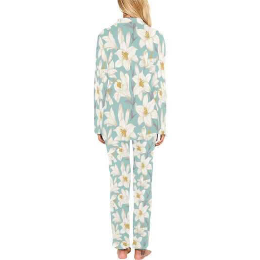 Lily Pattern Print Design 02 Women's Long Pajama Set