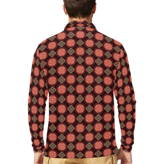 Celtic Pattern Print Design 02 Long Sleeve Polo Shirt For Men's