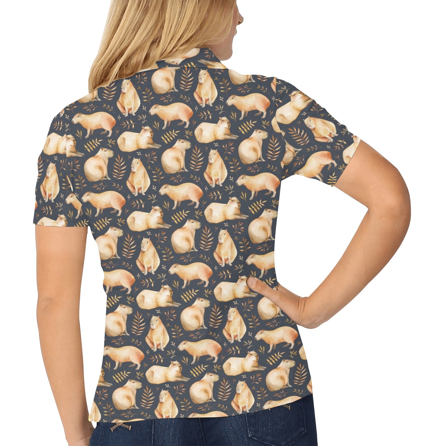 Capybara Pattern Print Design 02 Women's Polo Shirt