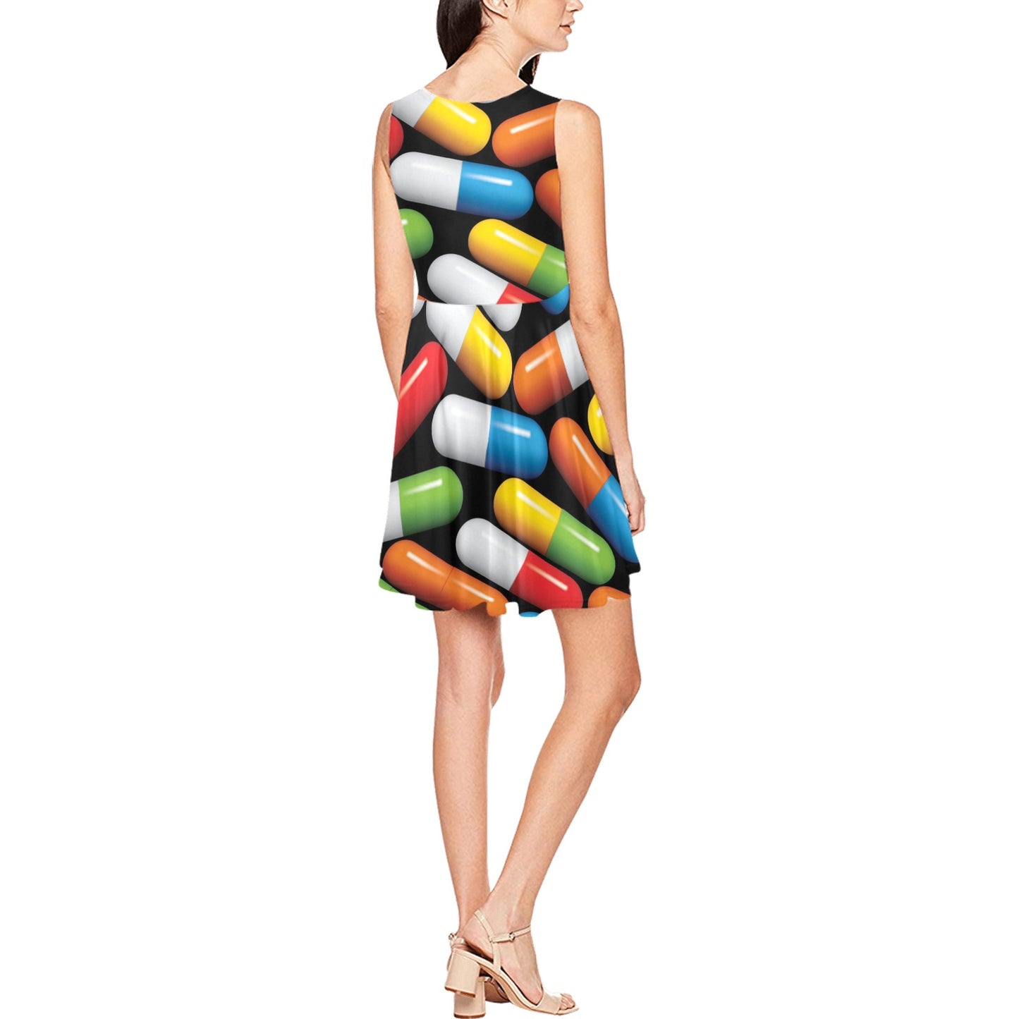 Pill Pattern Print Design A02 Sleeveless Dress