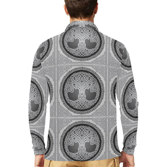 Celtic Tree of life Print Long Sleeve Polo Shirt For Men's