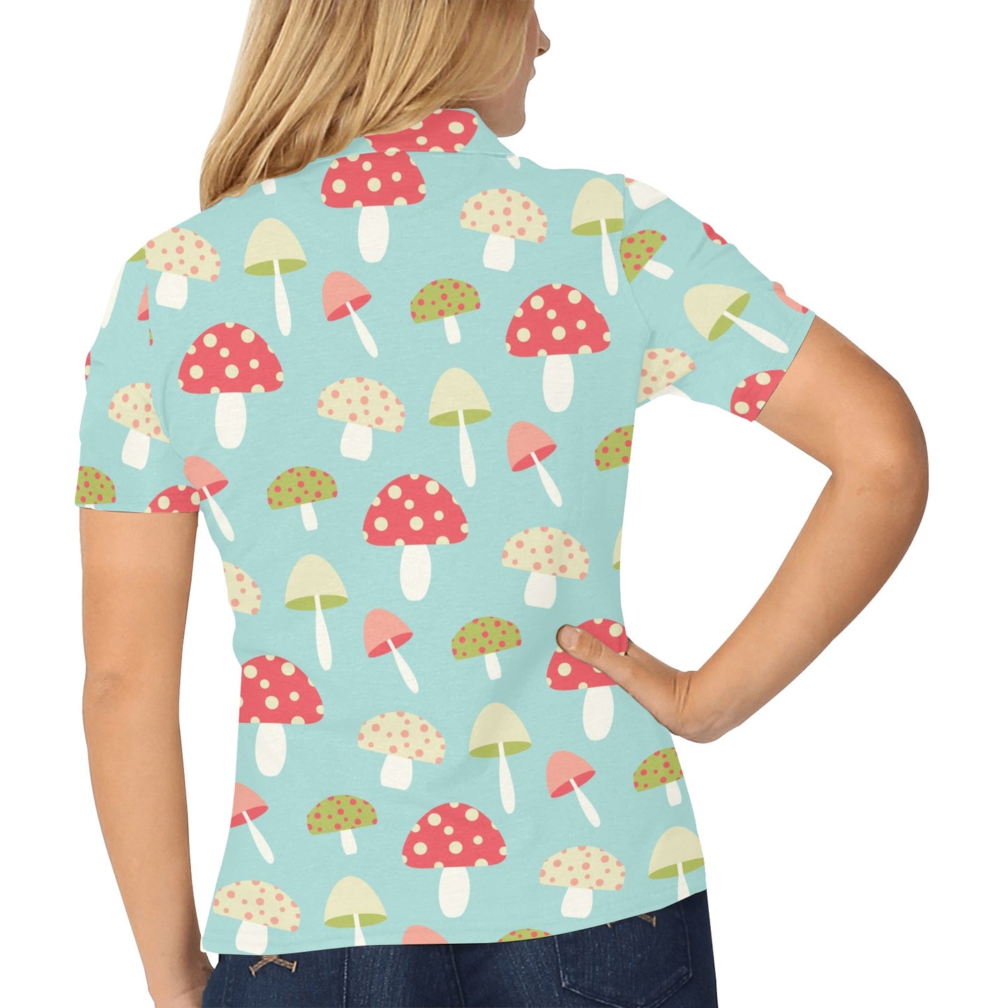 Mushroom Pattern Print Design A01 Women's Polo Shirt