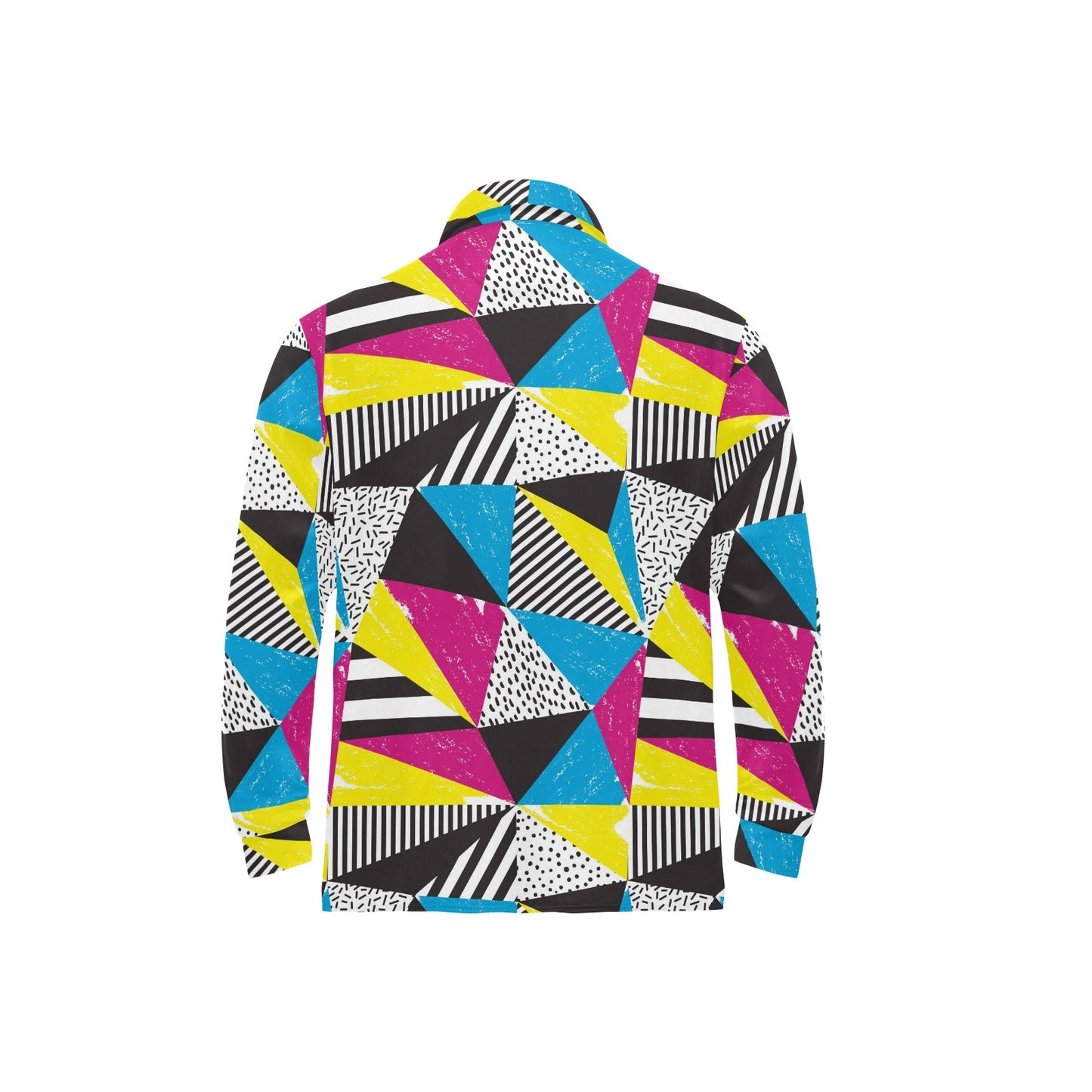 80s Pattern Print Design 2 Long Sleeve Polo Shirt For Men's