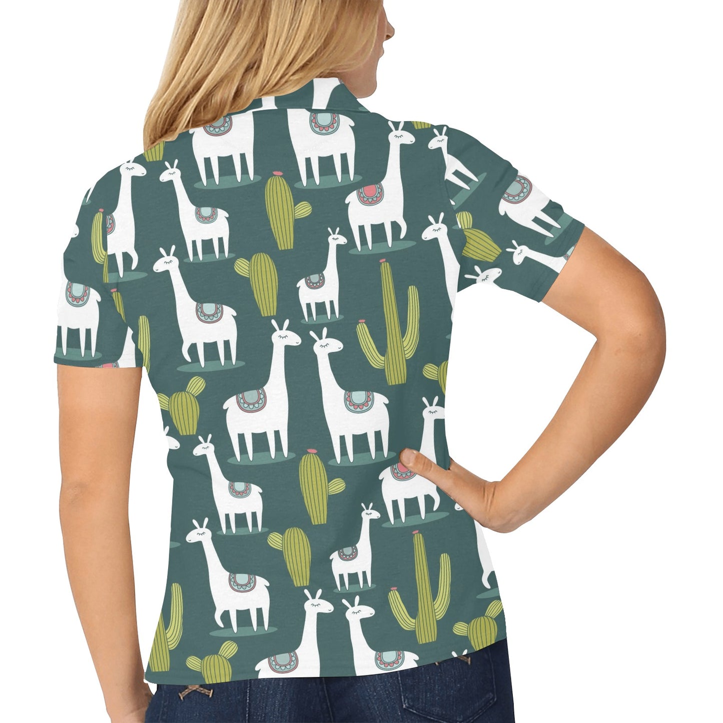 Llama Aztec Style Pattern Print Design 01 Women's Polo Shirt