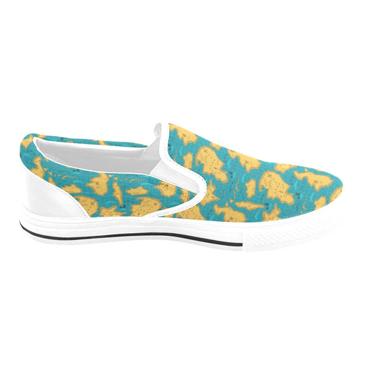 World Map Print Design LKS301 White Slip Ons Canvas Women's Shoes