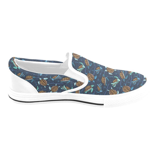 Sea Turtle Print Design LKS3011 White Slip Ons Canvas Women's Shoes