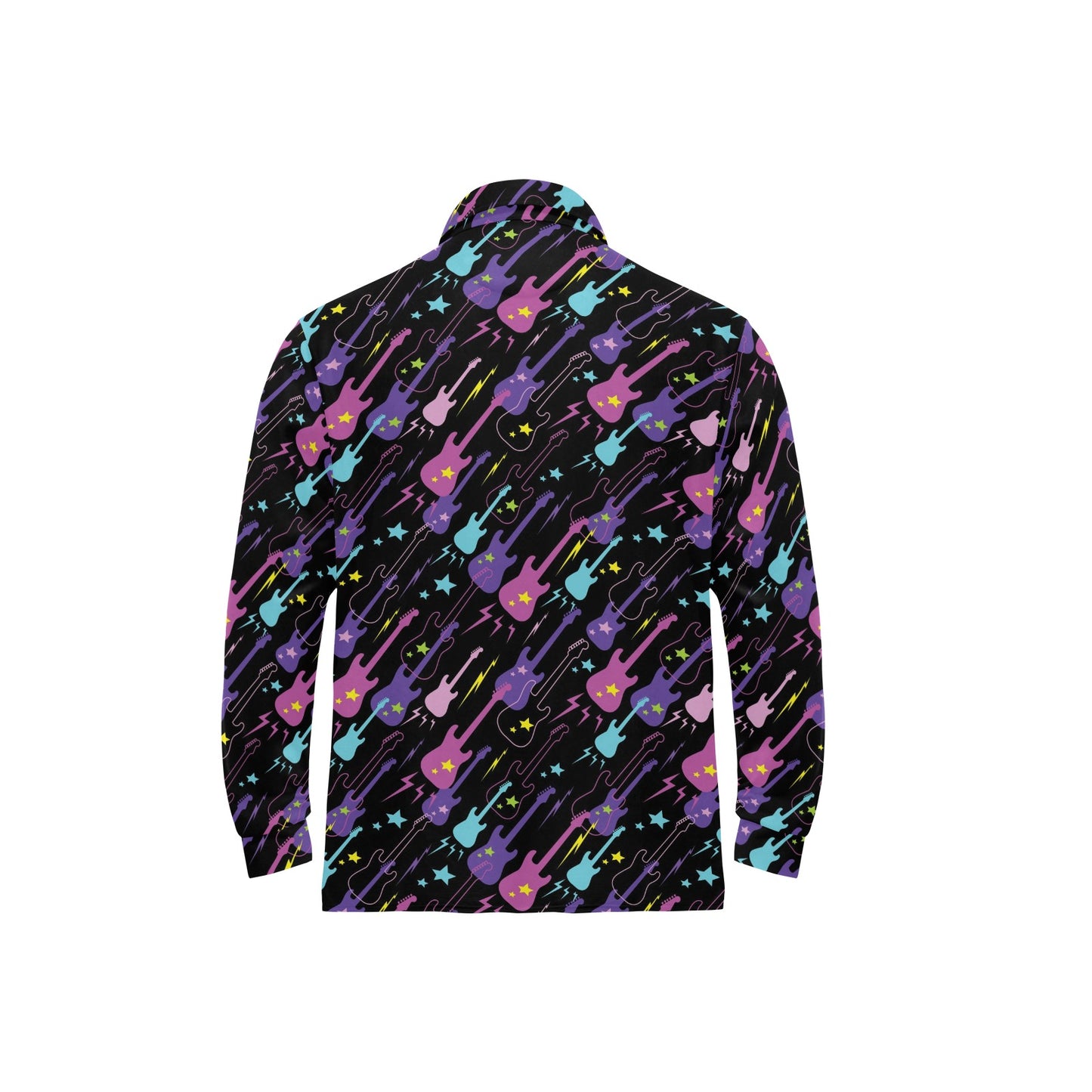 Electric Guitar Pattern Print Design 02 Long Sleeve Polo Shirt For Men's