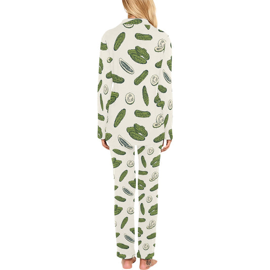 Cucumber Pattern Print Design CC05 Women's Long Pajama Set