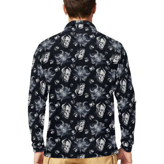 Vikings Print Design LKS304 Long Sleeve Polo Shirt For Men's