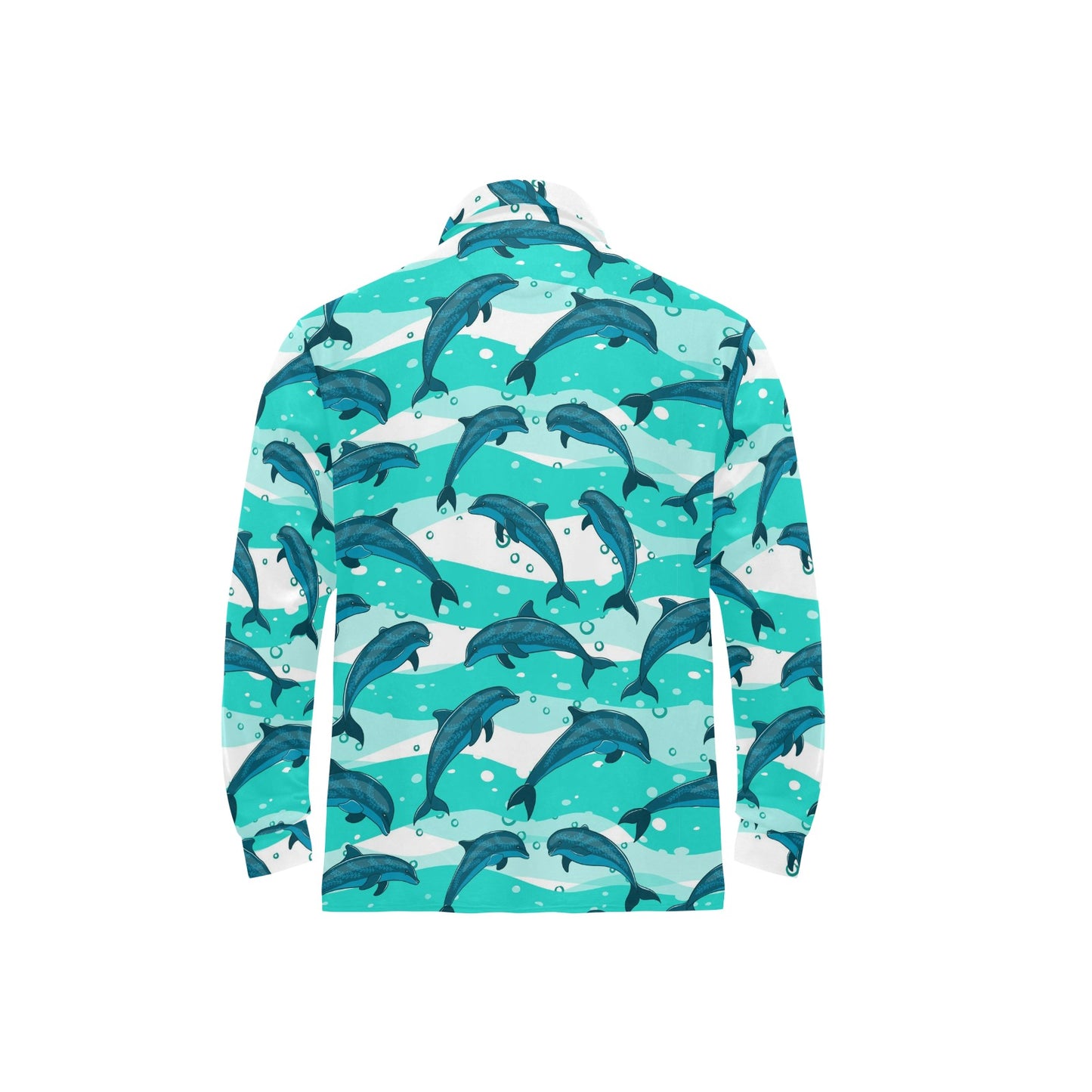 Dolphin Design Print Pattern Long Sleeve Polo Shirt For Men's