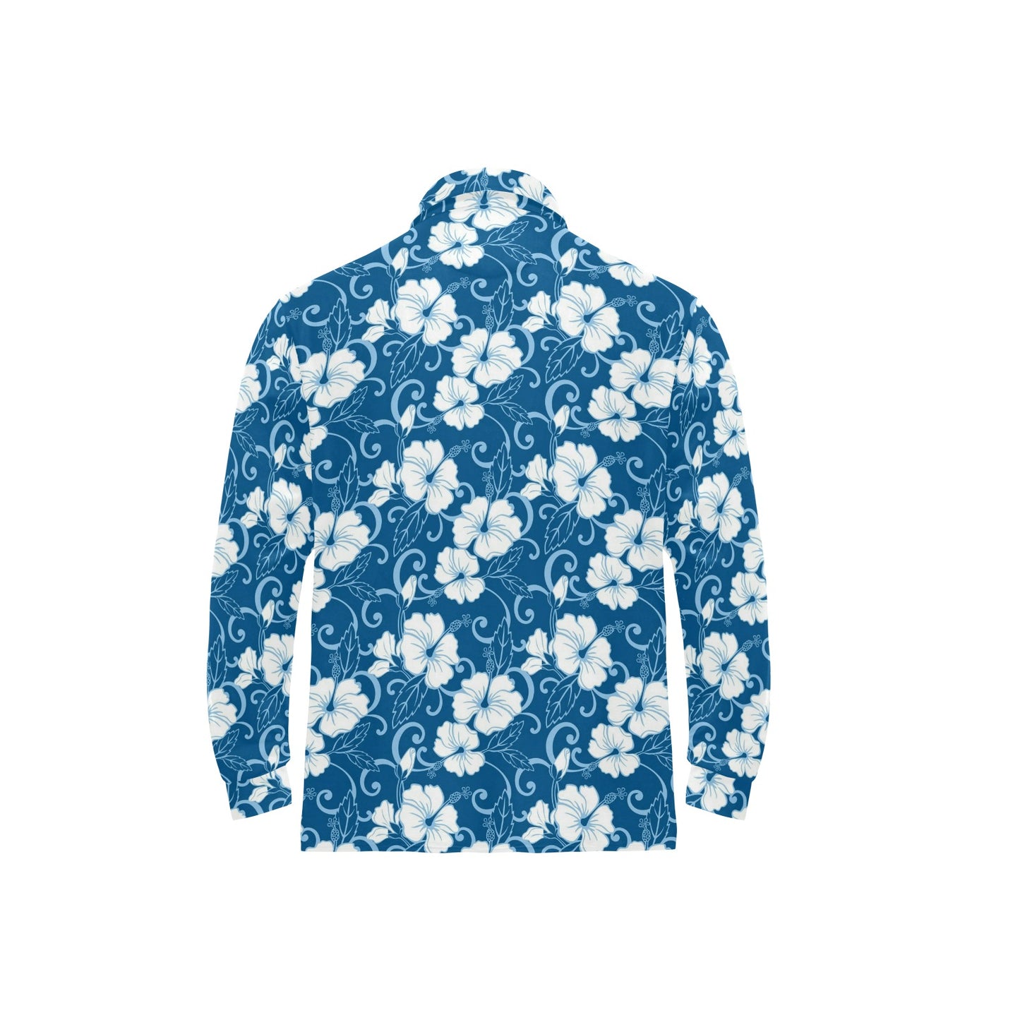 Hibiscus Pattern Print Design HB03 Long Sleeve Polo Shirt For Men's