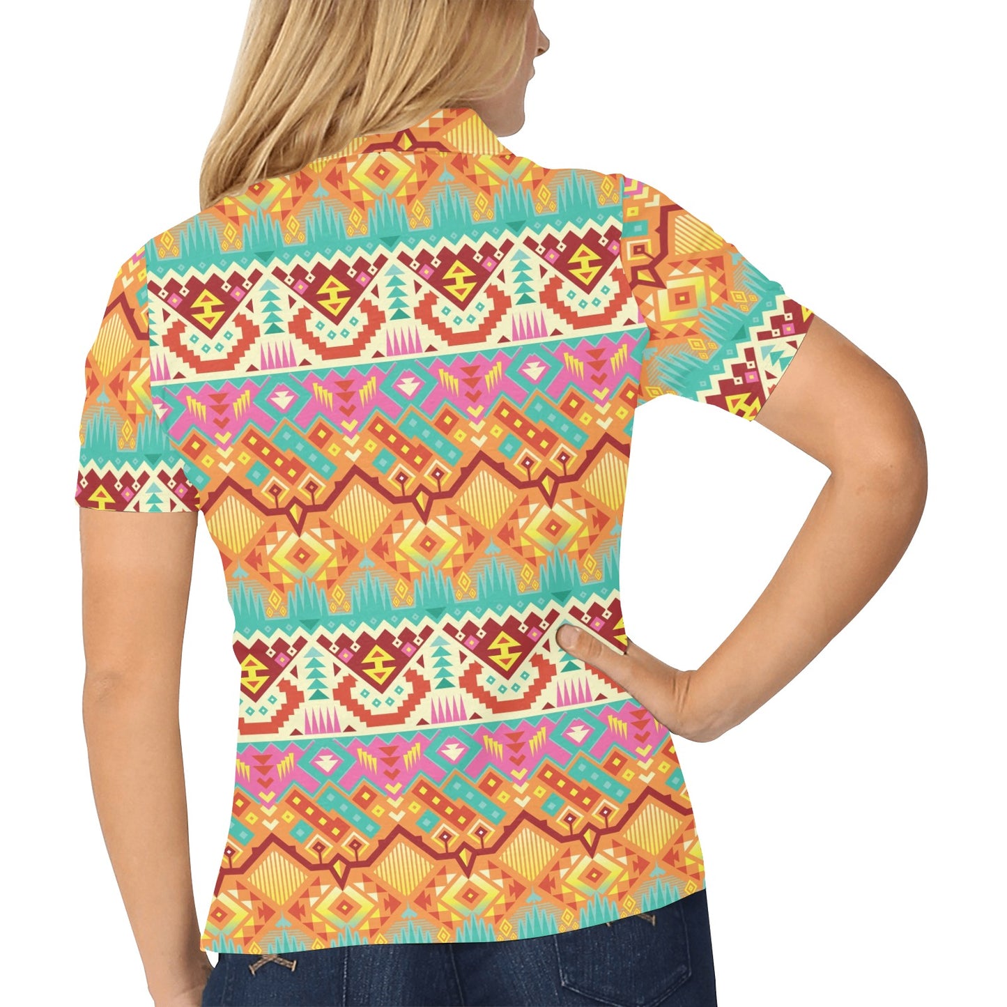 Aztec Pattern Print Design 03 Women's Polo Shirt