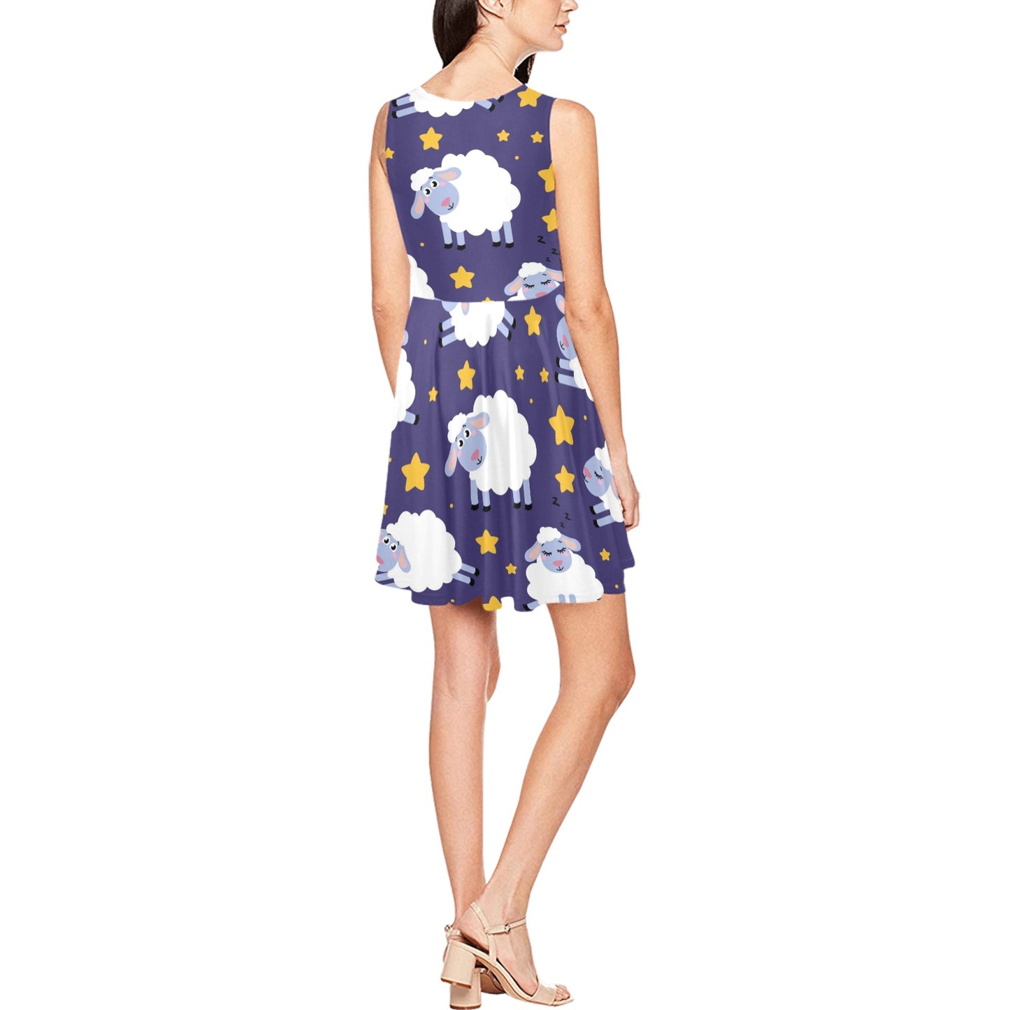 Sheep Pattern Print Design 03 Sleeveless Dress