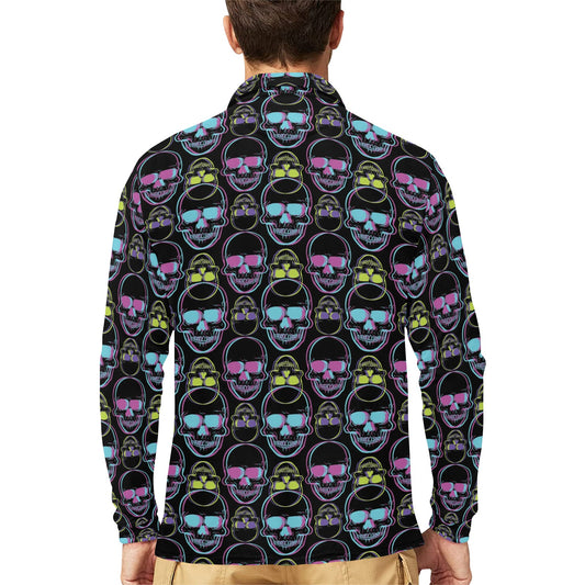 Skull 3D Colorful Print Design LKS309 Long Sleeve Polo Shirt For Men's