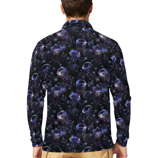 Jellyfish Themed Long Sleeve Polo Shirt For Men's