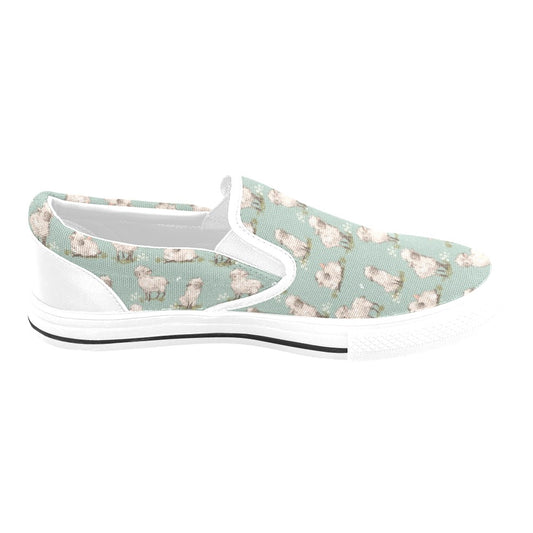 Sheep Print Design LKS405 White Slip Ons Canvas Women's Shoes