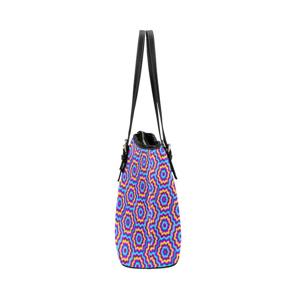 Optical illusion Techno Movement Leather Tote Bag