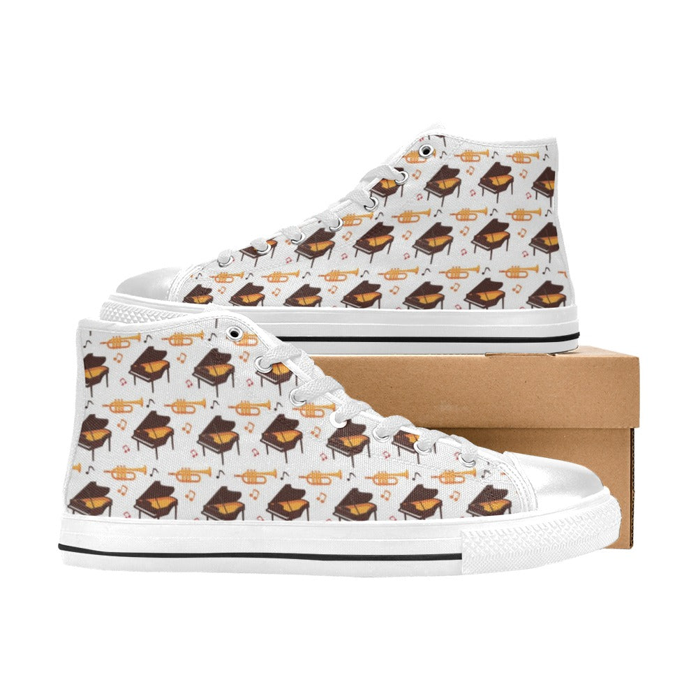 Piano Print Design LKS406 Men's High Top Canvas Shoes
