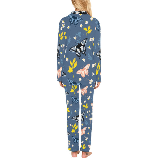 Monarch Butterfly Pattern Print Design 02 Women's Long Pajama Set