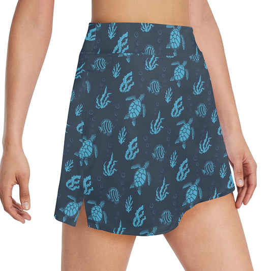 Sea Turtle Print Design LKS307 17" Golf & Pickleball Skort with Pockets
