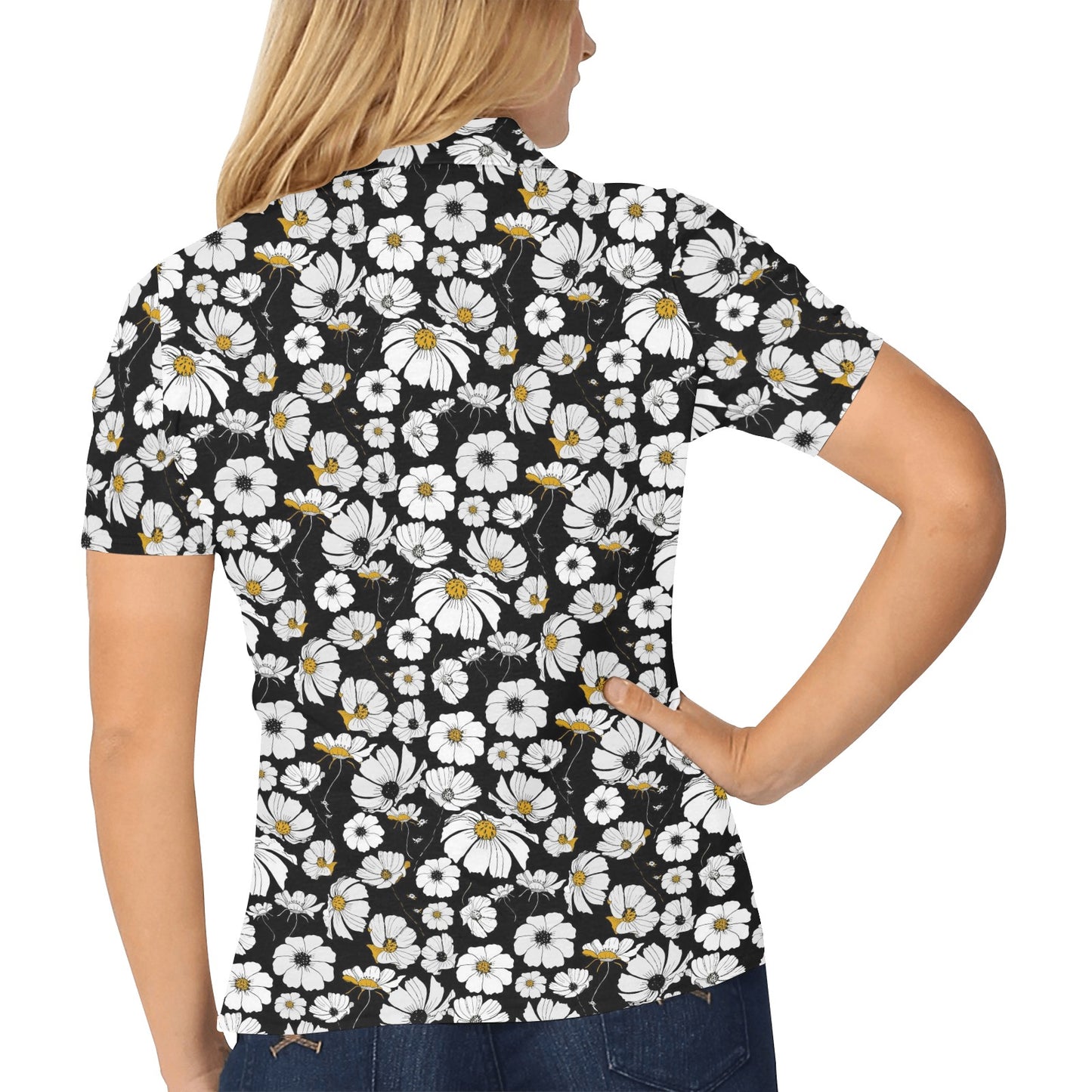 Daisy Pattern Print Design 02 Women's Polo Shirt